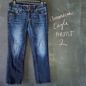 American Eagle ARTIST Jeans Cropped Sz 2 Dark Wash Distressed